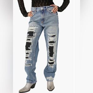 Free People McCoy Destroyed High Rise Straight Leg  Jeans